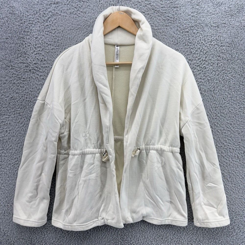 Fabletics‎ Women's XS Oversize Open Front Cozy Fleece Ivory Cardigan Cinch Waist